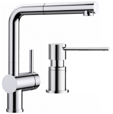 Conjunto grifo de cocina Blanco Linus-S 512402, dispensador de líquidos Blanco Lato 525808