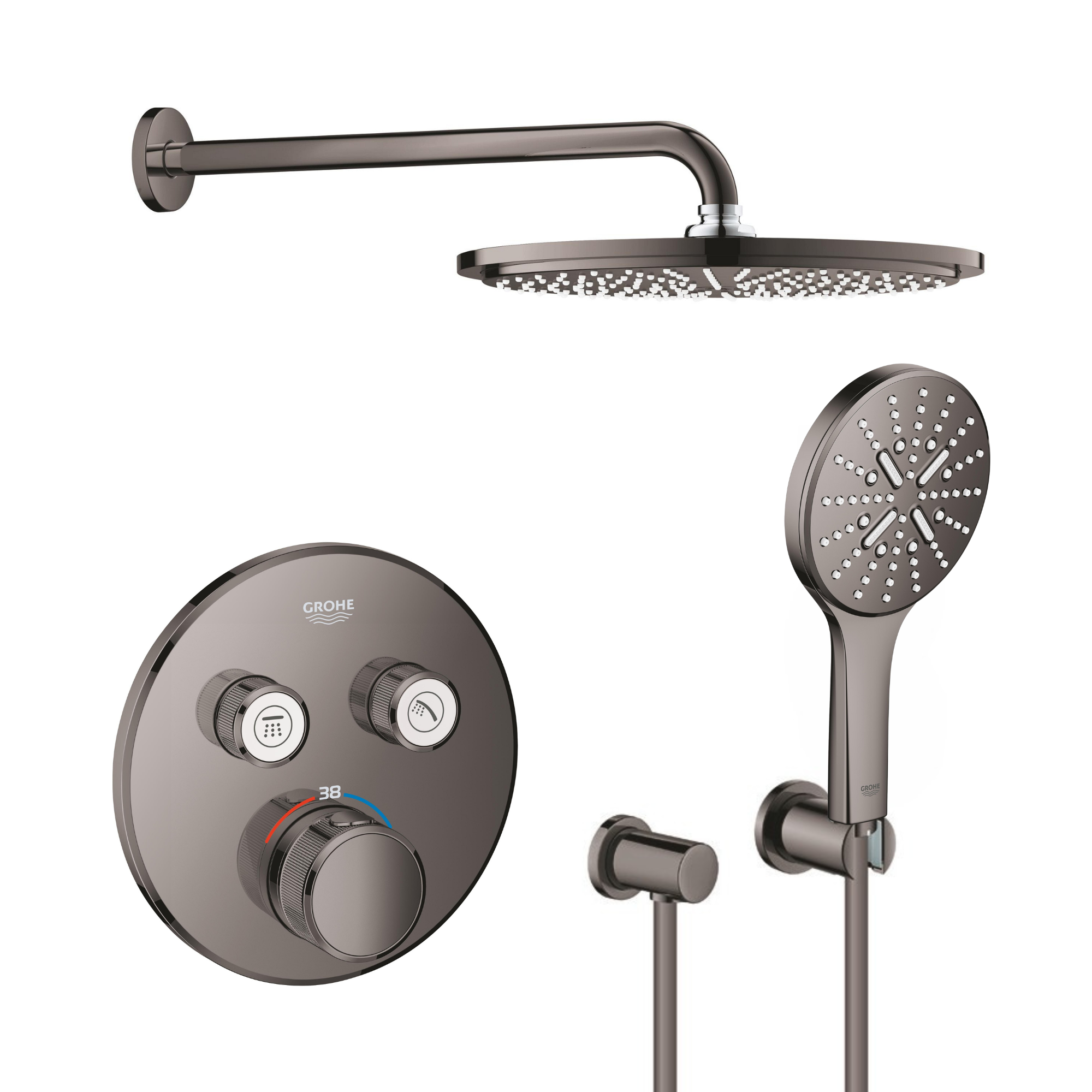 Conjunto brazo de ducha con efecto lluvia Grohe Rainshower 26066A00, grifo de bañera y ducha Grohe Grohtherm SmartControl 29119A00, 26574A00, 27057A00, 27074A00, 28362A01