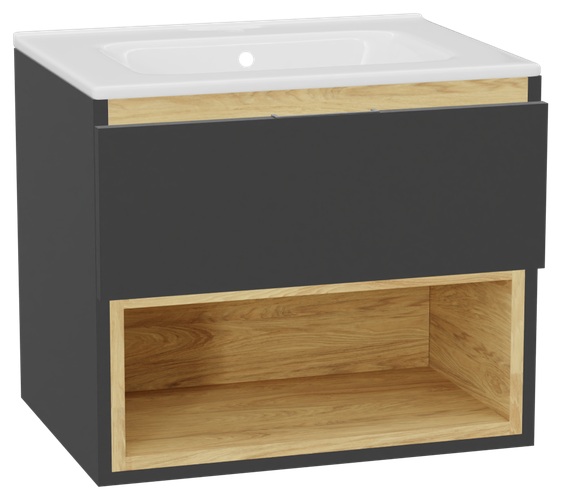 Conjunto estructura de armario Excellent Tuto 2.0 MLEX.2171.600.GRBL, lavabo Excellent Pik CEEX.6517.600.WH, MLEX.2151.600.01.GR