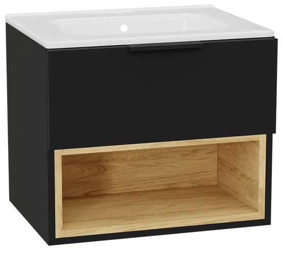 Conjunto estructura de armario Excellent Tuto 2.0 MLEX.2171.600.BKBL, lavabo Excellent Pik CEEX.6517.600.WH, MLEX.2151.600.02.BK