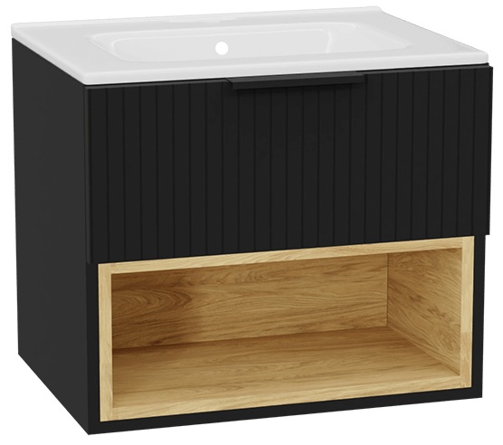 Conjunto estructura de armario Excellent Tuto 2.0 MLEX.2171.600.BKBL, lavabo Excellent Pik CEEX.6517.600.WH, MLEX.2151.600.03.BK