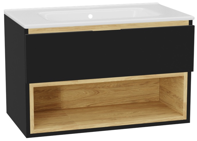 Conjunto estructura de armario Excellent Tuto 2.0 MLEX.2171.800.BKBL, lavabo Excellent Pik CEEX.6517.800.WH, MLEX.2151.800.01.BK