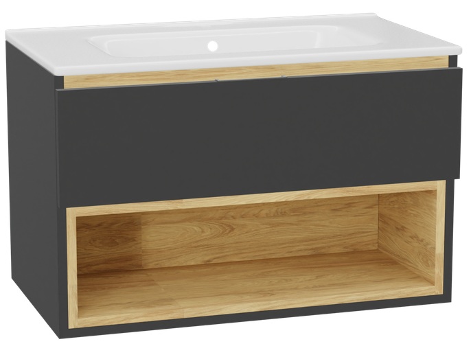 Conjunto estructura de armario Excellent Tuto 2.0 MLEX.2171.800.GRBL, lavabo Excellent Pik CEEX.6517.800.WH, MLEX.2151.800.01.GR