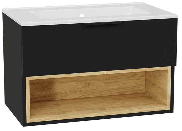 Conjunto estructura de armario Excellent Tuto 2.0 MLEX.2171.800.BKBL, lavabo Excellent As CEEX.3617.800.WH, MLEX.2151.800.02.BK