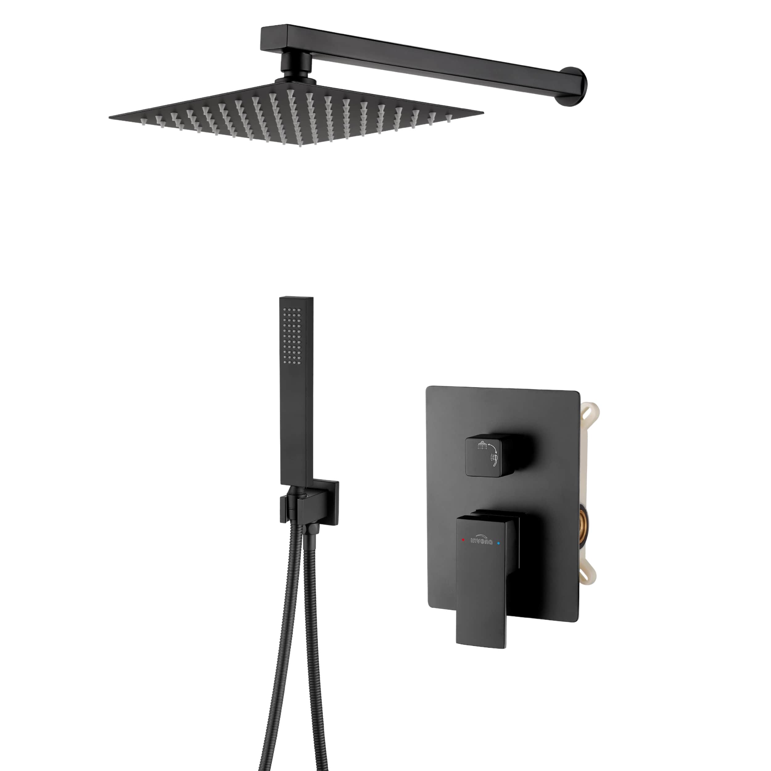 Invena Paros conjunto de ducha empotrado con rociador con efecto lluvia negro BS-09-004