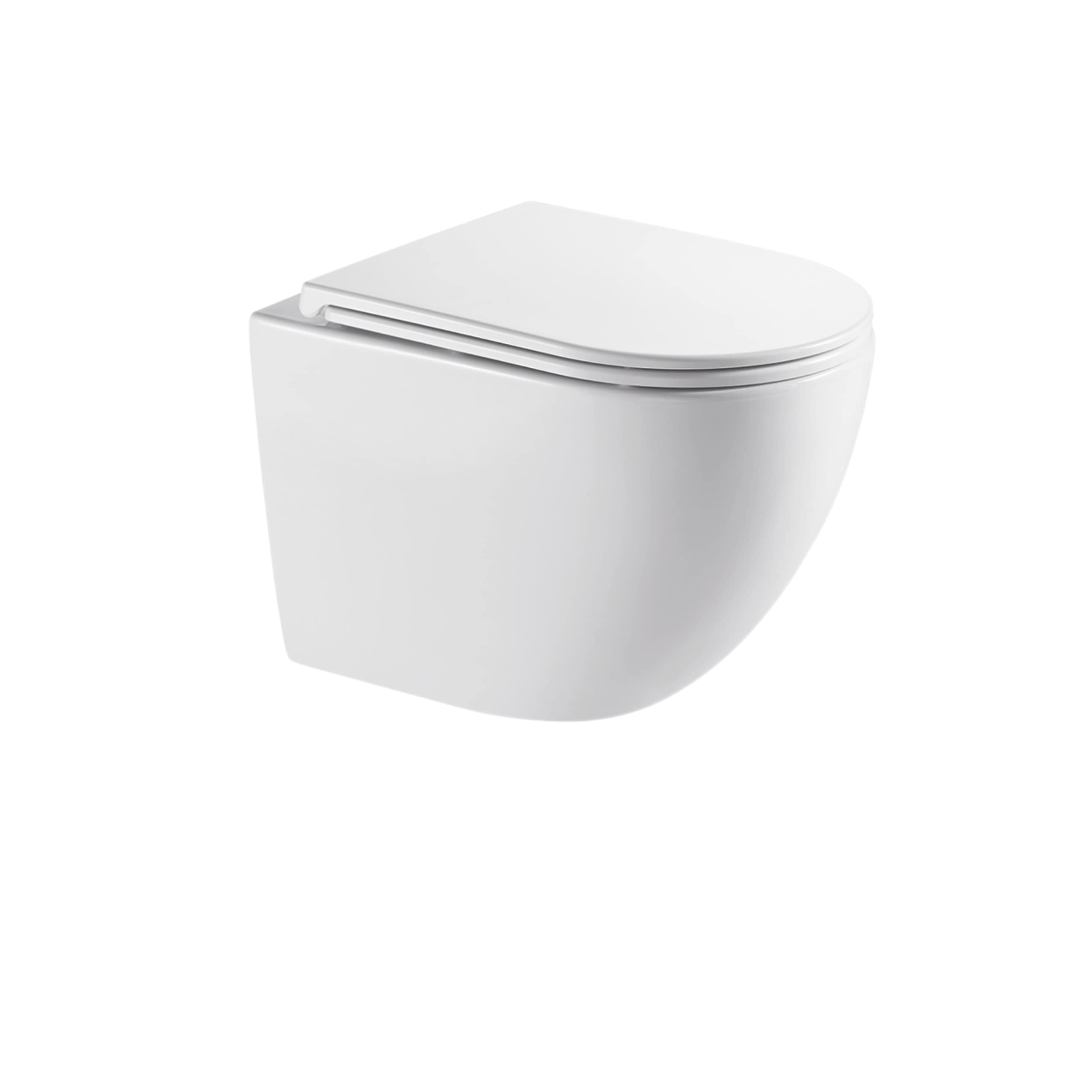 Invena Astri taza de inodoro con asiento de cierre suave suspendido sin reborde con descarga de remolino blanco CE-87-001