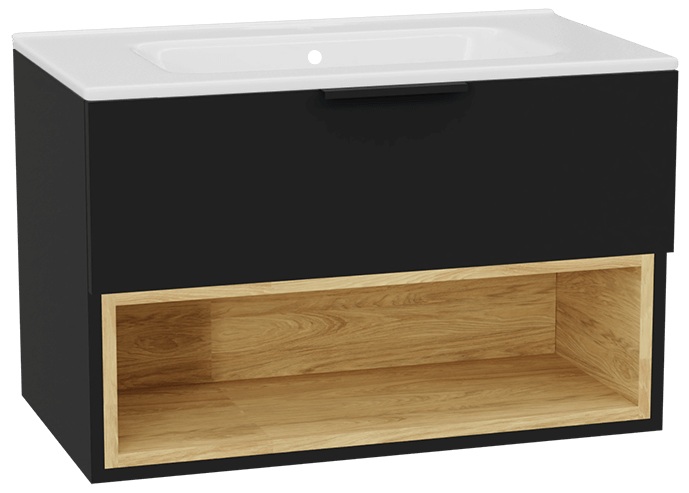 Conjunto estructura de armario Excellent Tuto 2.0 MLEX.2171.800.BKBL, lavabo Excellent Pik CEEX.6517.800.WH, MLEX.2151.800.02.BK