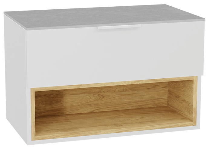 Conjunto estructura de armario Excellent Tuto 2.0 MLEX.2171.800.WHBL, encimera sobre armario Excellent Tuto 2.0 MLEX.2116.800.SJ, MLEX.2151.800.02.WH