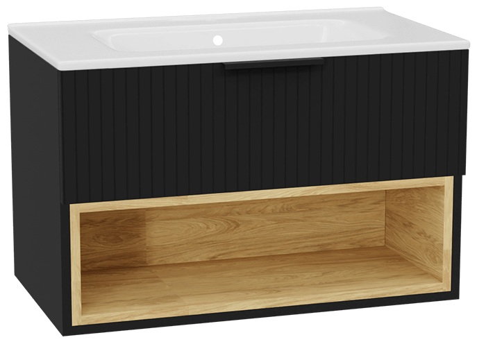 Conjunto estructura de armario Excellent Tuto 2.0 MLEX.2171.800.BKBL, lavabo Excellent Pik CEEX.6517.800.WH, MLEX.2151.800.03.BK