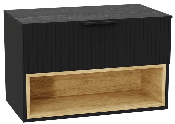 Conjunto estructura de armario Excellent Tuto 2.0 MLEX.2171.800.BKBL, encimera sobre armario Excellent Tuto 2.0 MLEX.2116.800.MA, MLEX.2151.800.03.BK