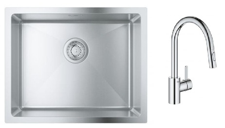 Conjunto fregadero de acero Grohe K700 31726SD0, grifo de cocina Grohe Eurosmart Cosmopolitan 31481001