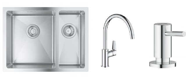 Conjunto fregadero de acero Grohe K700 31577SD1, grifo de cocina Grohe Start Edge 30529001, 40535000