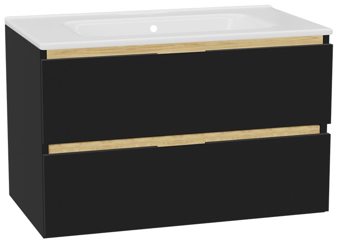 Conjunto estructura de armario Excellent Tuto 2.0 MLEX.2172.800.BKBL, lavabo Excellent Pik CEEX.6517.800.WH, MLEX.2151.800.01.BK