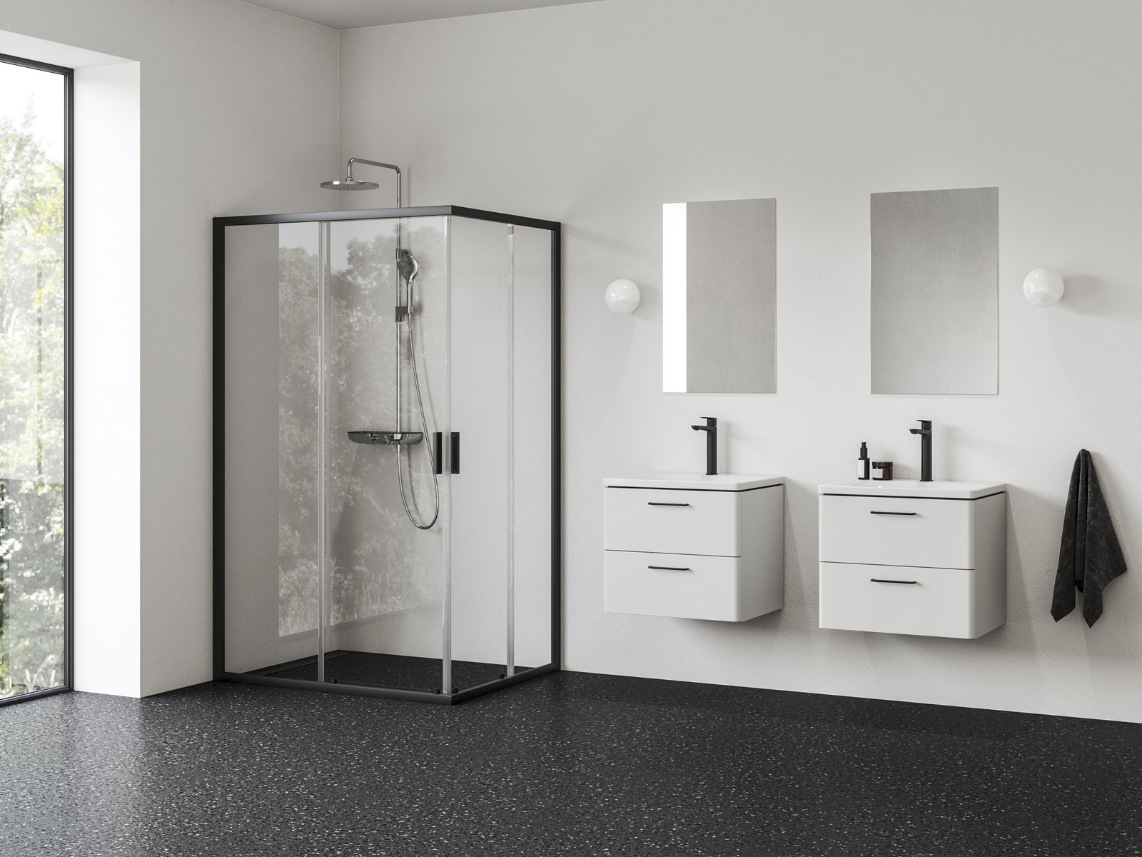 Ravak Blix II puerta de ducha 90 cm corredera negro mate/vidrio transparente 1XM70300Z1