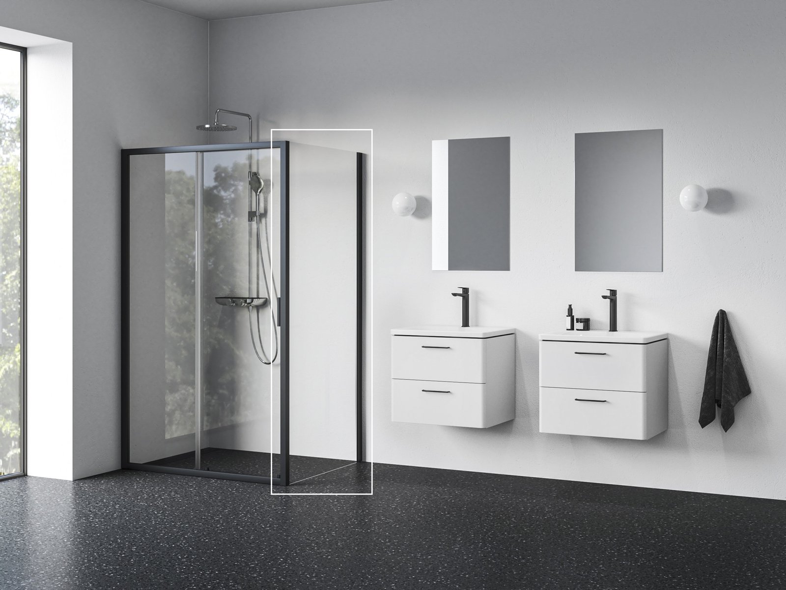 Ravak Blix II mampara de ducha 80 cm negro mate/vidrio transparente 9BM40300Z1