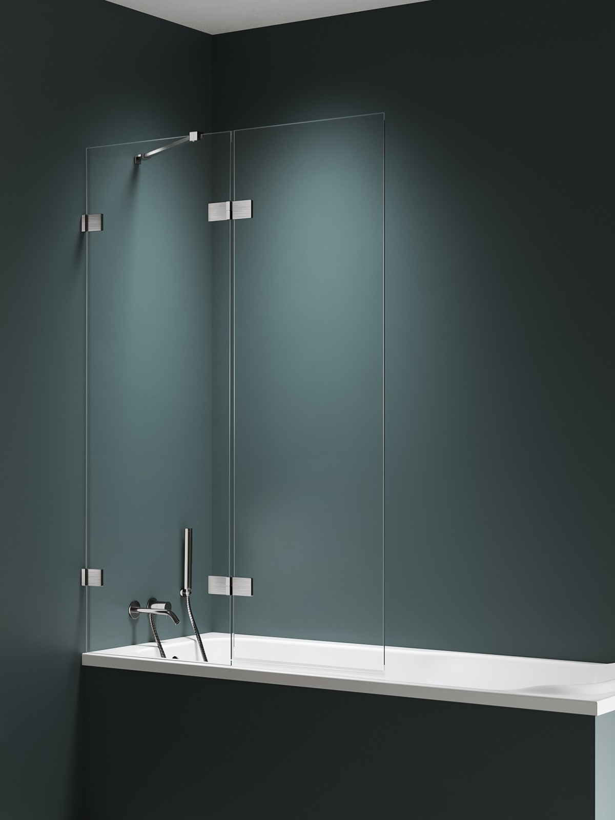 New Trendy Avexa Nickel Brushed mampara de bañera 100 cm dos piezas cepillado/vidrio transparente EXK-8750
