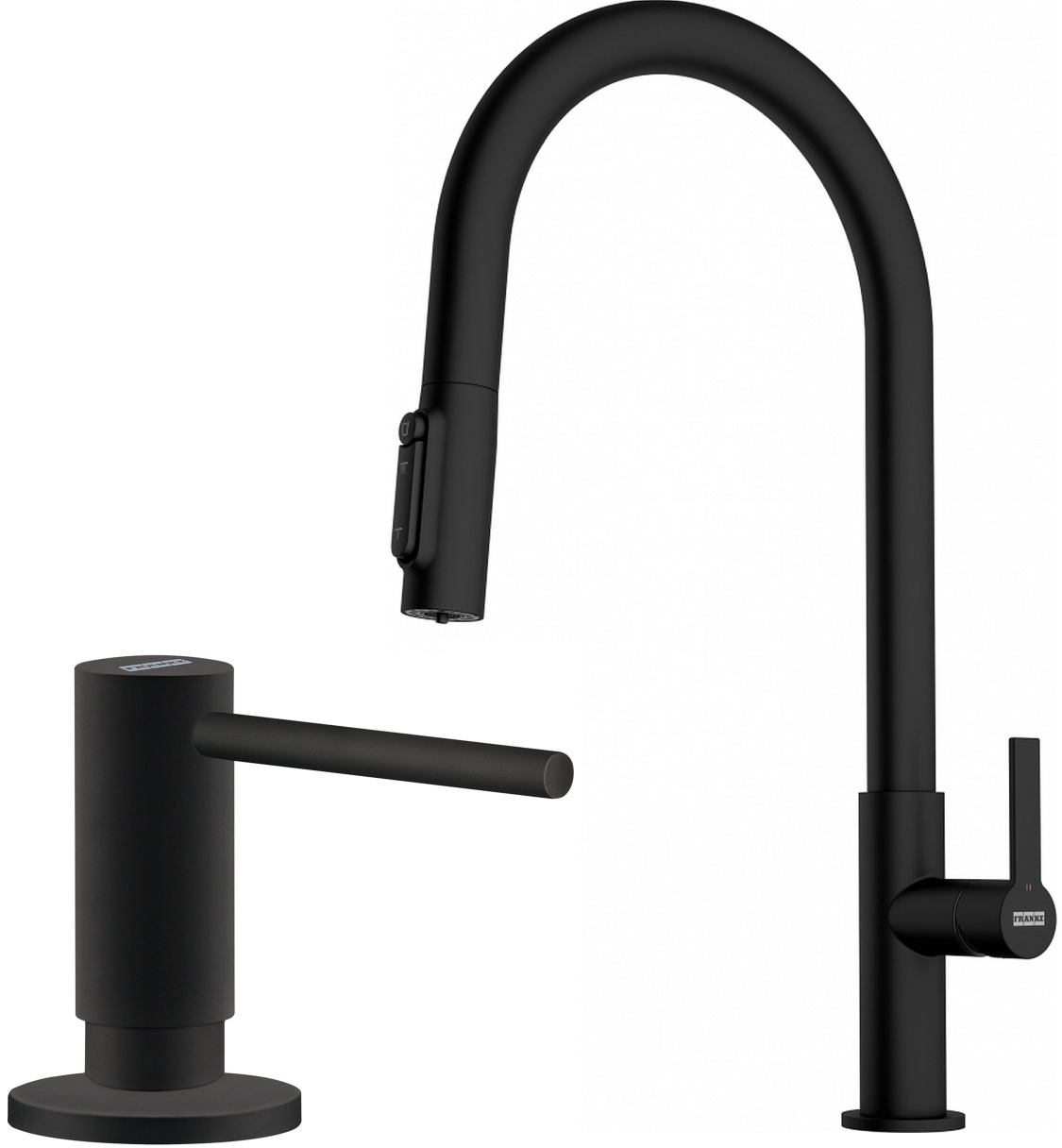 Conjunto grifo de cocina Franke Maris Slim Clear Water J Pull-Out 120.0730.911, dispensador de líquidos Franke Active SM 119.0547.906