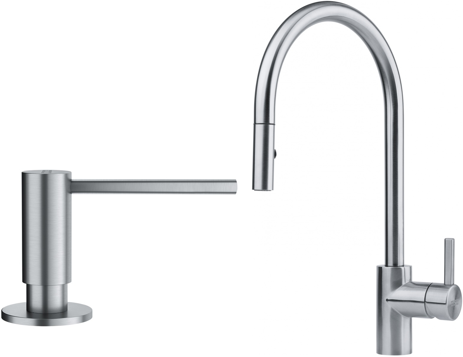 Conjunto grifo de cocina Franke Eos 115.0590.045, dispensador de líquidos Franke Atlas 112.0717.084