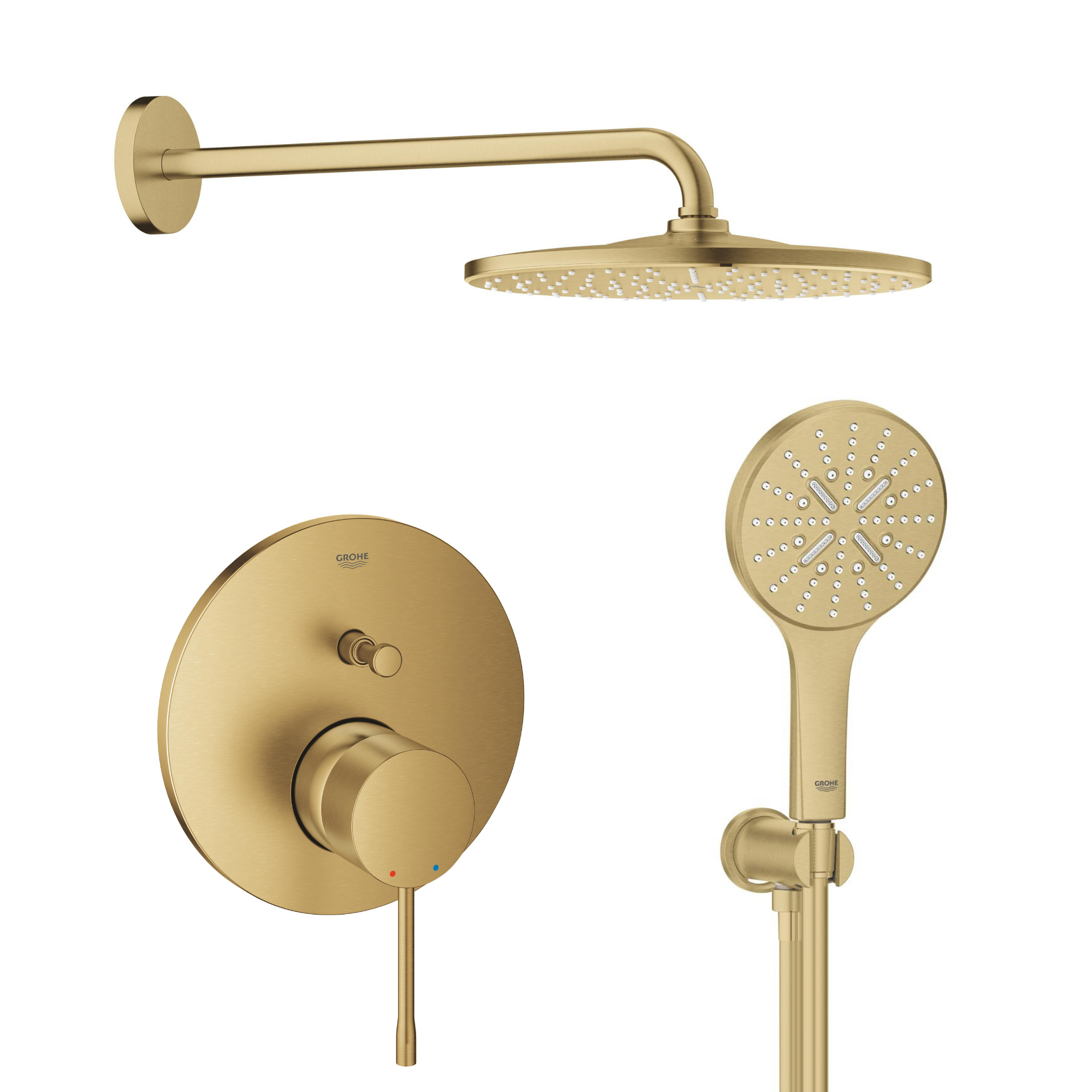 Conjunto brazo de ducha con efecto lluvia Grohe Rainshower 26558GN0, grifo de bañera y ducha Grohe Essence 24058GN1, 26574GN0, 26658GN0, 28362GL1