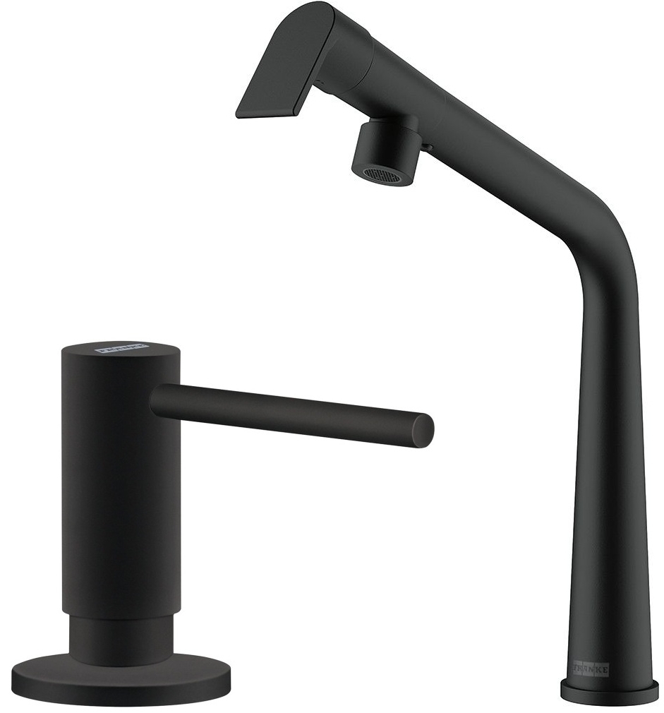 Conjunto grifo de cocina Franke Icon 115.0625.187, dispensador de líquidos Franke Active SM 119.0547.906