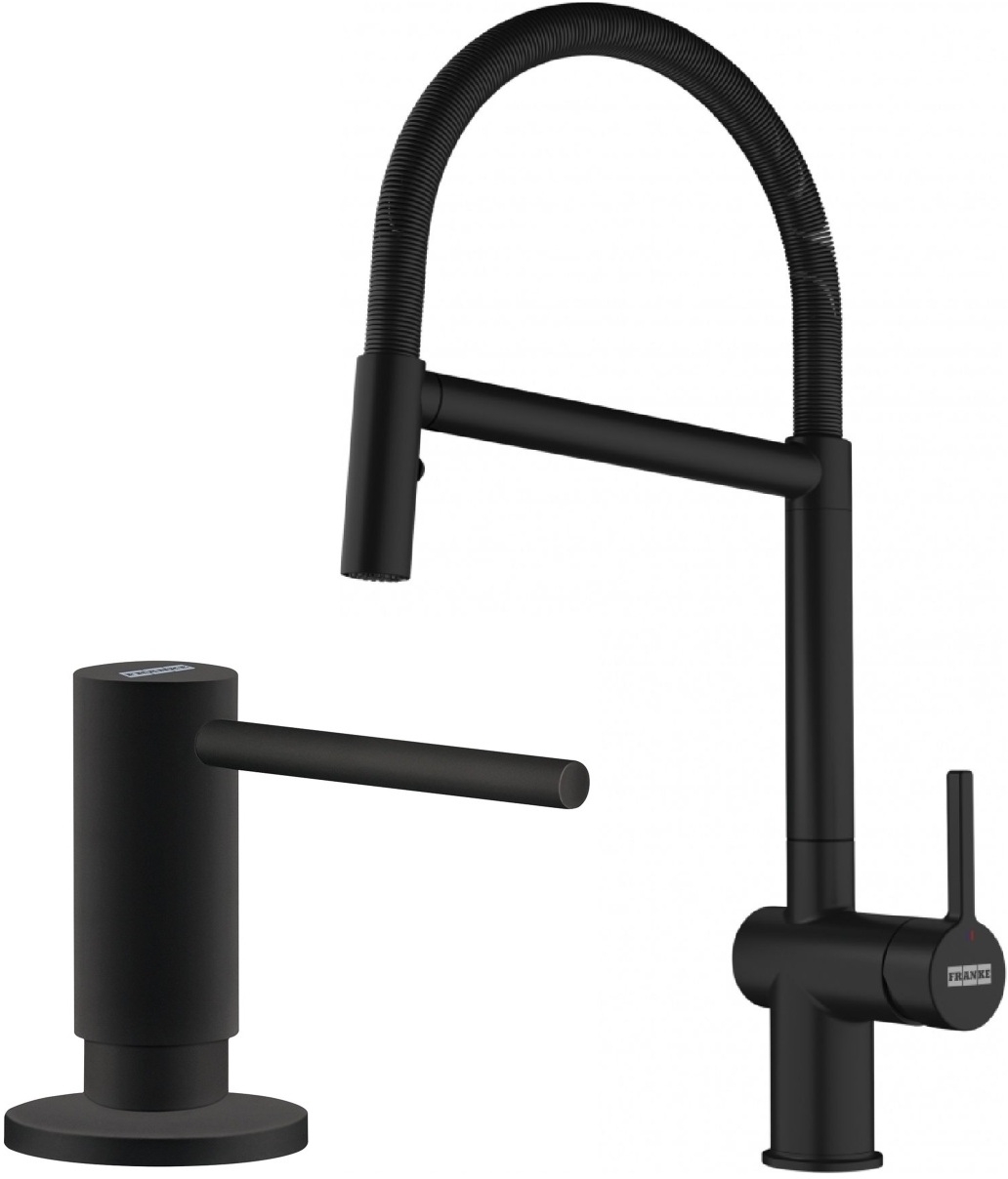 Conjunto grifo de cocina Franke Active Semi Pro Spray 115.0653.409, dispensador de líquidos Franke Active SM 119.0547.906