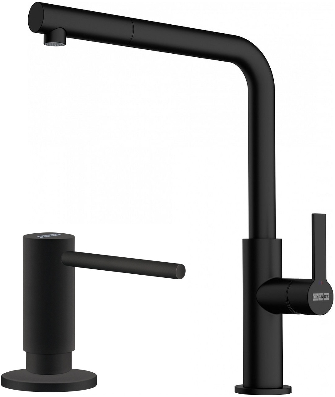 Conjunto grifo de cocina Franke Maris Slim L Pull-Out 115.0728.394, dispensador de líquidos Franke Active SM 119.0547.906