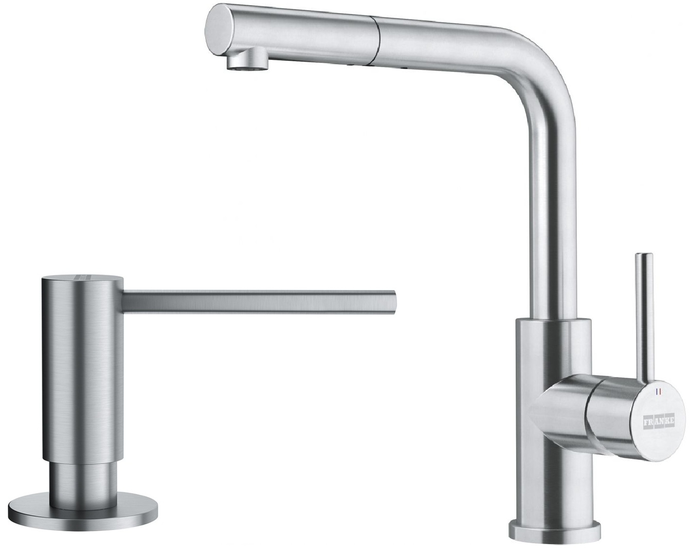 Conjunto grifo de cocina Franke Smart Glenda 115.0706.986, dispensador de líquidos Franke Atlas 112.0717.084