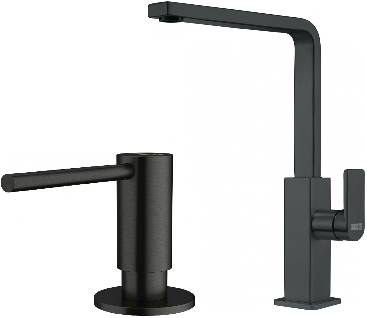 Conjunto grifo de cocina Franke Mythos 115.0550.441, dispensador de líquidos Franke Atlas 112.0717.102