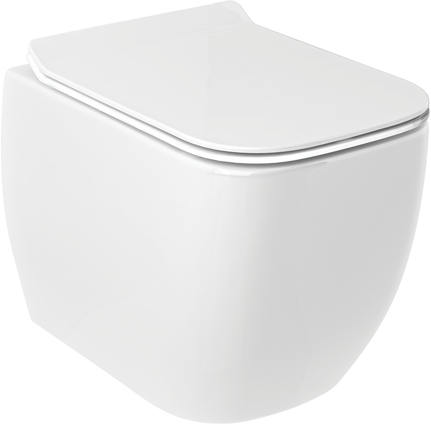 Kludi Resa C taza de inodoro con asiento de cierre suave suspendido sin reborde con descarga de remolino blanco brillante 28WCSET43