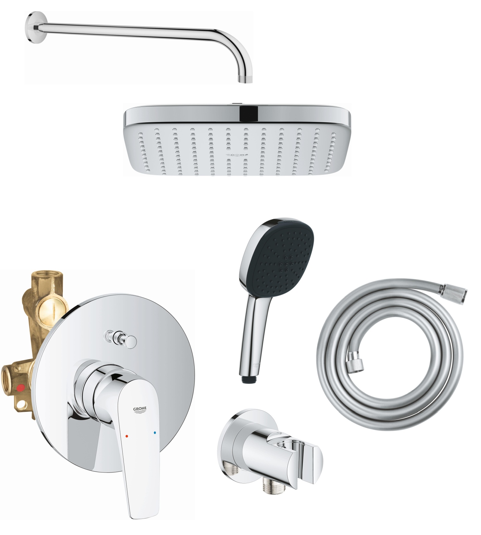 Conjunto grifo de bañera y ducha Grohe Start Flow 29117000, ducha con efecto lluvia Grohe Vitalio Comfort 26695000, 27851000, 26962001, 2639710E, 28741002