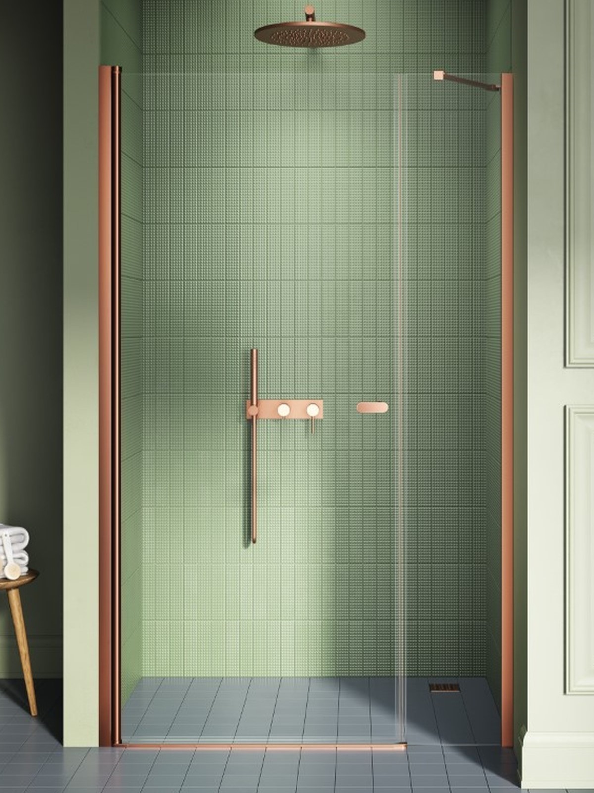 New Trendy New Soleo Copper Brushed puerta de ducha 120 cm oscilante cobre cepillado/vidrio transparente D-0948A