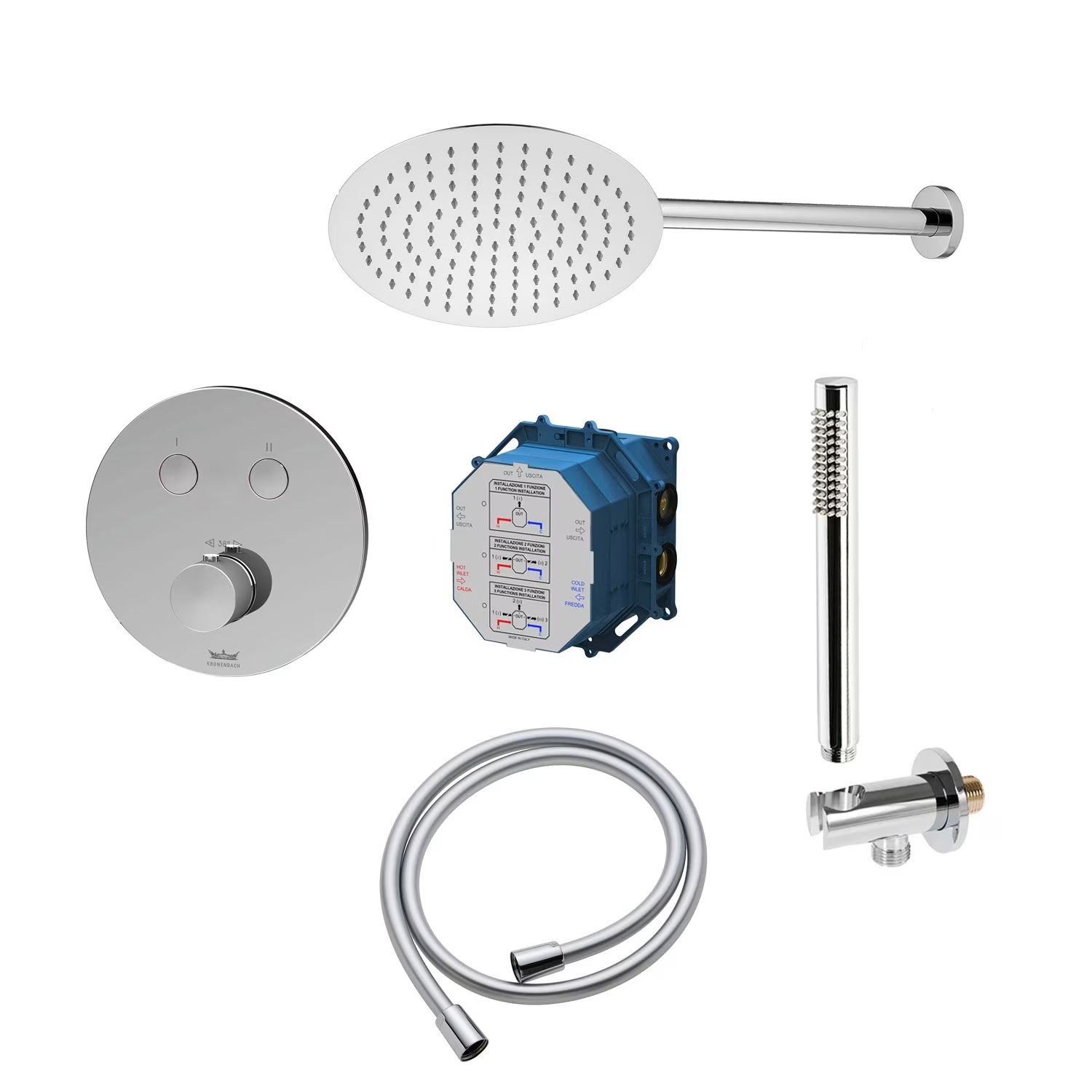 Conjunto grifo de bañera y ducha Kronenbach Smart Push 19044002CR, ducha con efecto lluvia Kronenbach Supra 2.0 15 376 300 1904, 01900190KBN, 27409000KBN, 28628002 KB, 27500000 KB, 28272000 KB