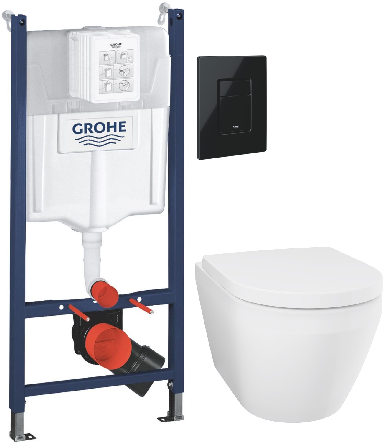 Conjunto taza de inodoro con asiento de cierre suave Grohe Euro Ceramic 102510SH00, marco empotrado Grohe Solido 38971000, 38966KV0