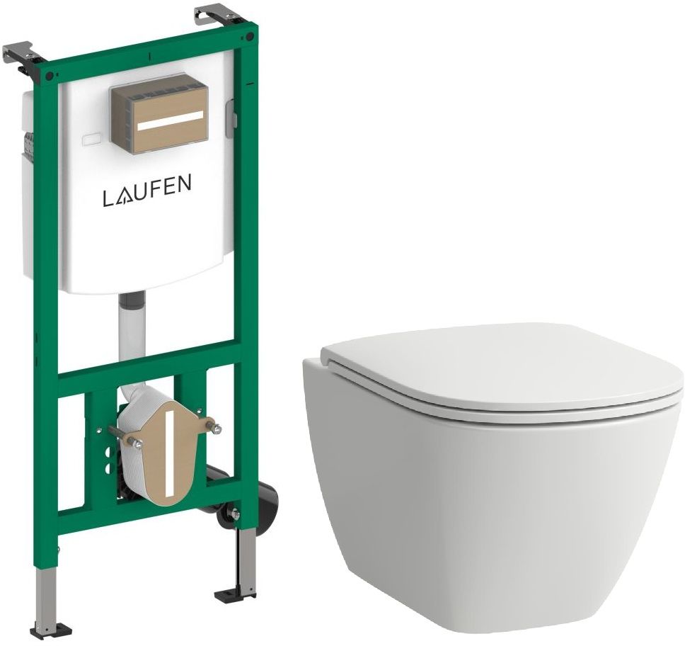 Conjunto taza de inodoro con asiento de cierre suave Laufen Lua H8660820000001, marco empotrado Laufen Ineo H9201140000001