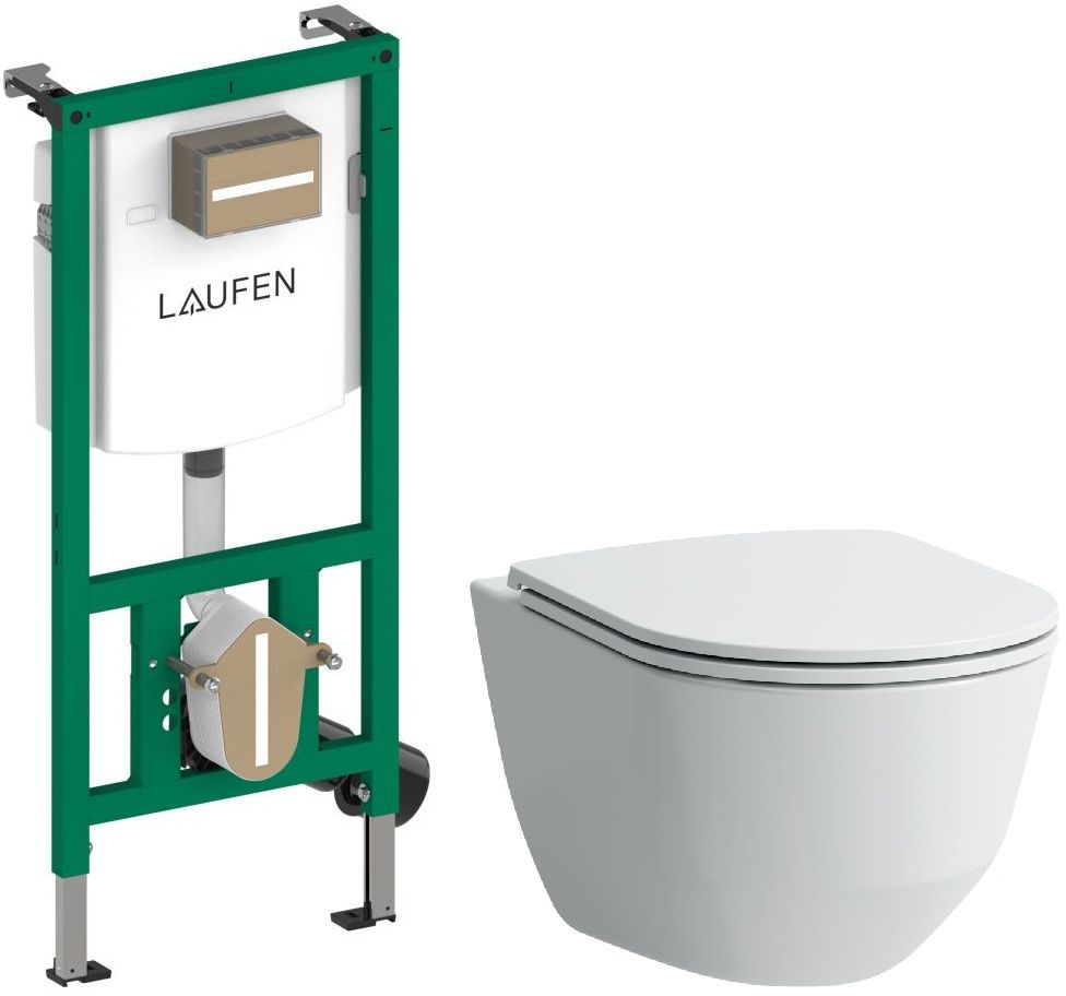 Conjunto taza de inodoro con asiento de cierre suave Laufen Pro A H8669560000001, marco empotrado Laufen Ineo H9201140000001