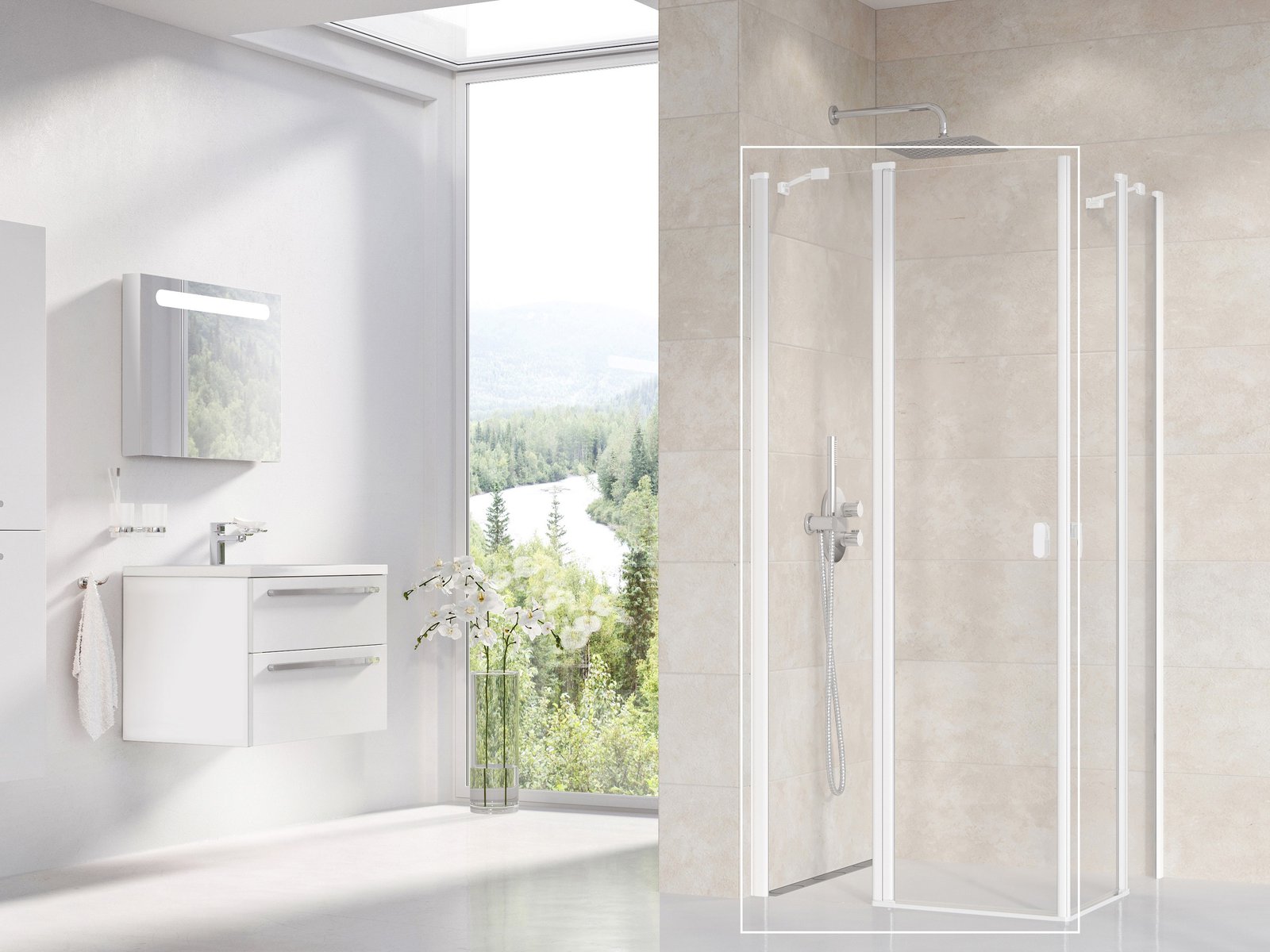 Ravak Chrome puerta de ducha 100 cm oscilante blanco mate/vidrio transparente 1QVA0E00Z1