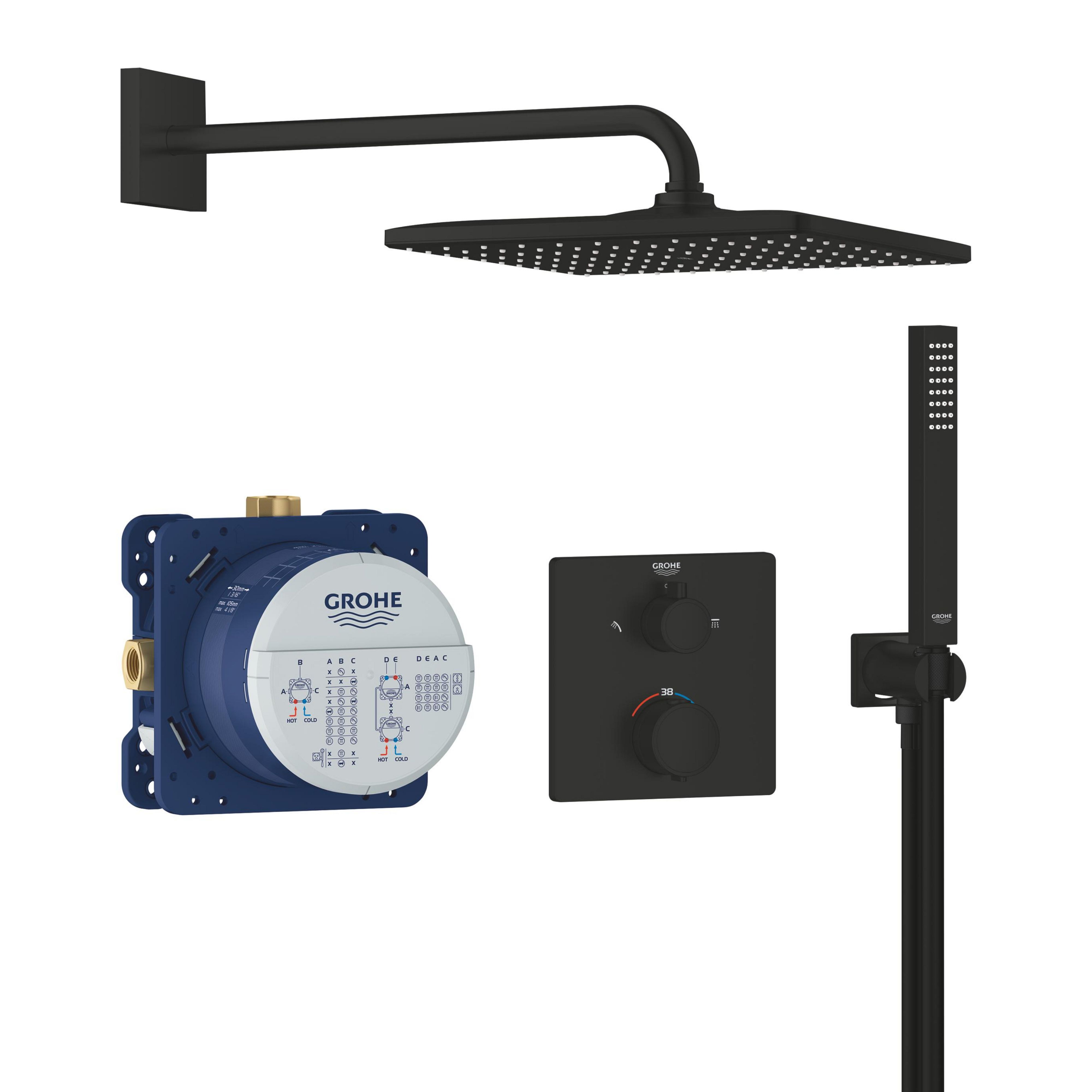 Grohe Precision conjunto bañera/ducha empotrado con termostato con rociador con efecto lluvia negro 348812430