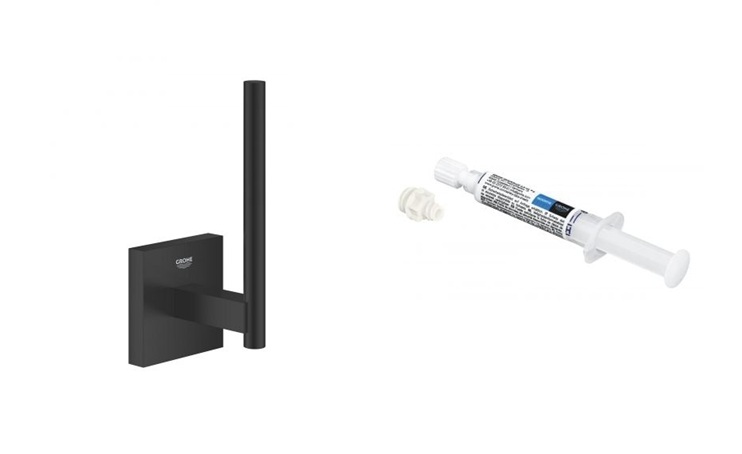 Conjunto portarrollos de papel higiénico Grohe Start Cube 409792430, pegamento Grohe QuickGlue 41127000