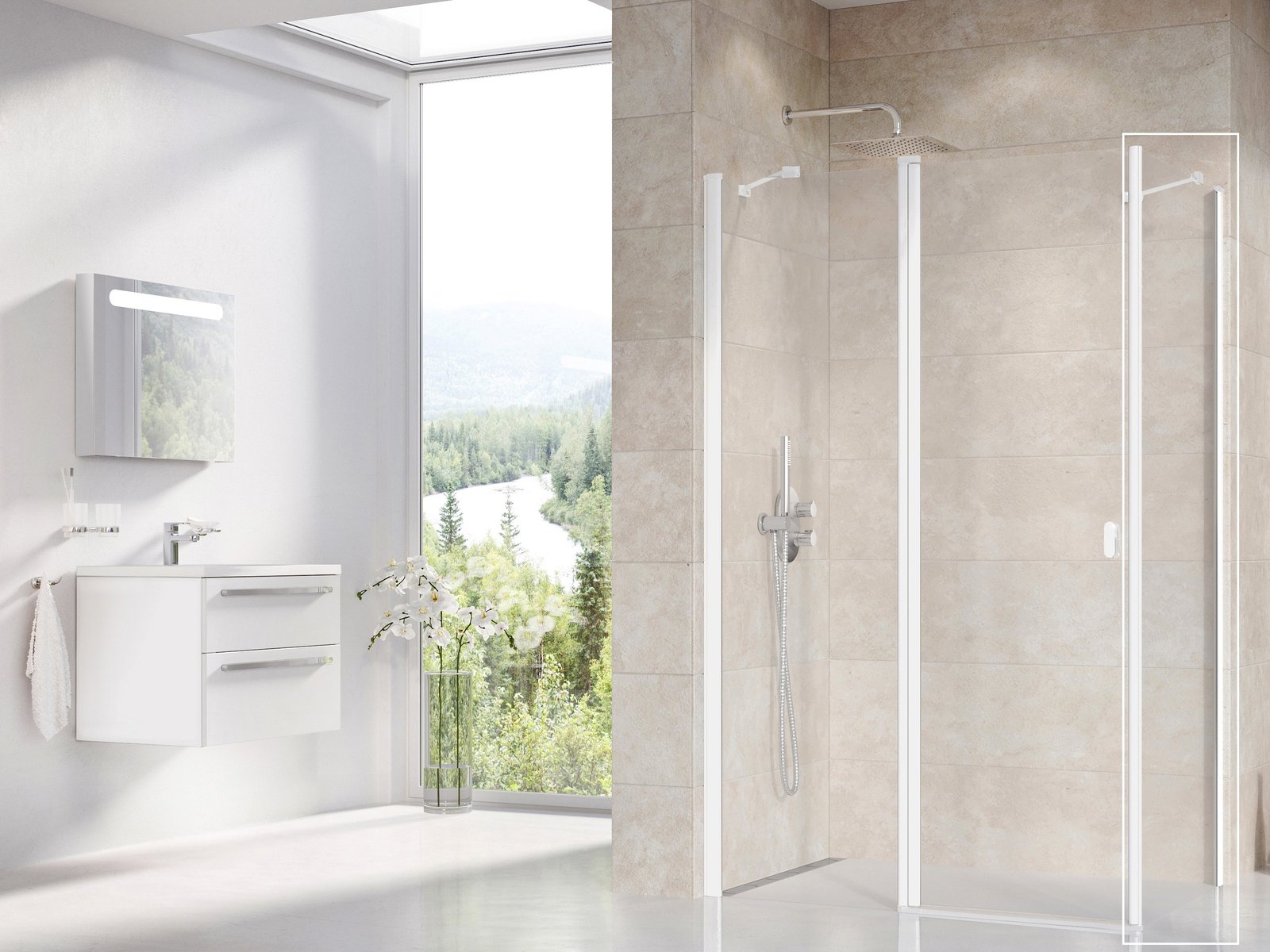 Ravak Chrome mampara de ducha 90 cm blanco mate/vidrio transparente 9QV70E00Z1