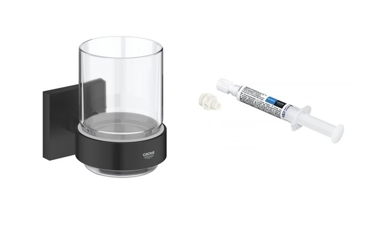 Conjunto recipiente para cepillos de dientes Grohe Start Cube 410972430, pegamento Grohe QuickGlue 41127000