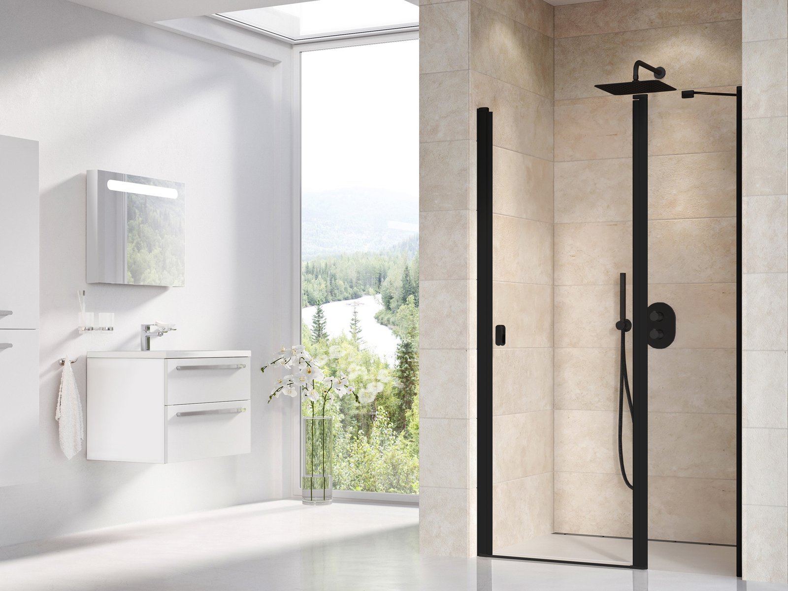 Ravak Chrome puerta de ducha 110 cm oscilante negro mate/vidrio transparente 0QVDC300Z1