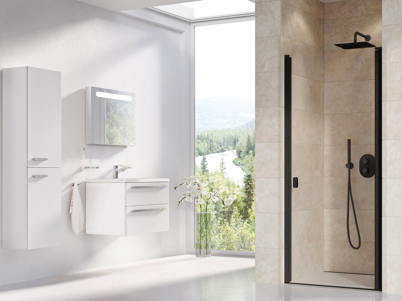 Ravak Chrome puerta de ducha 90 cm oscilante negro mate/vidrio transparente 0QV70300Z1