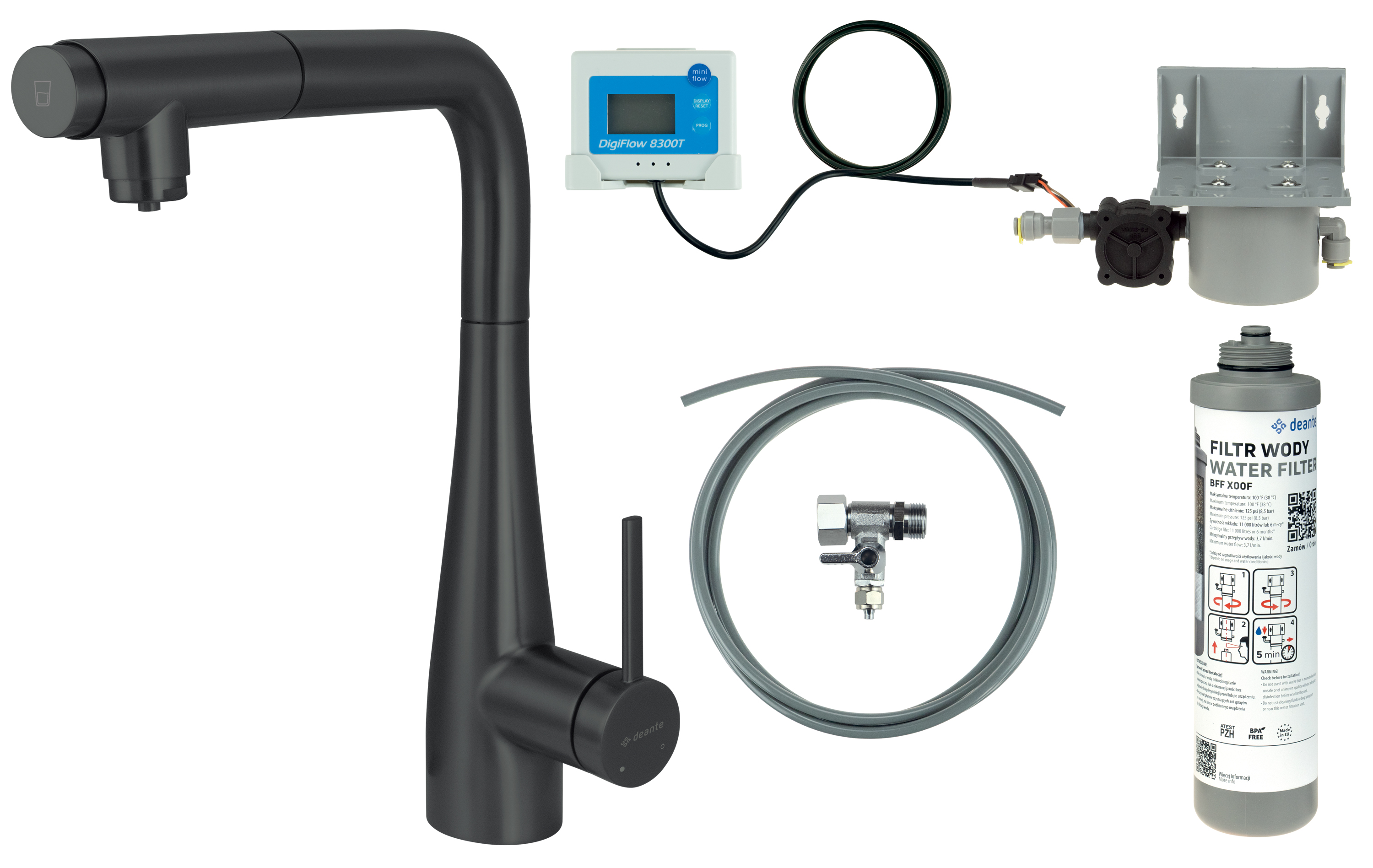 Deante Eridan kit de inicio con grifo de cocina de pie negro BREFN75M