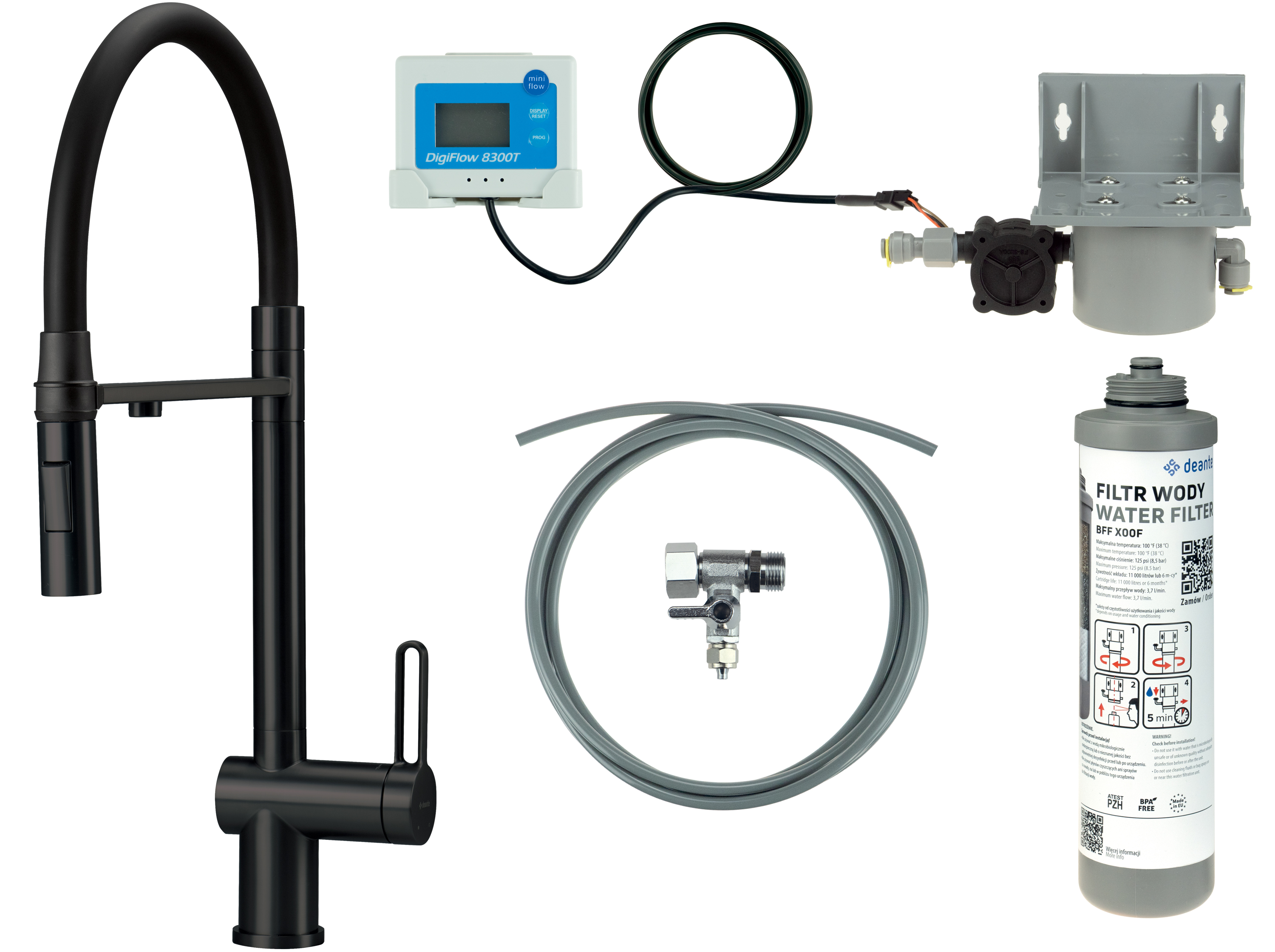 Deante Magnetic kit de inicio con grifo de cocina de pie negro BRMFN75M