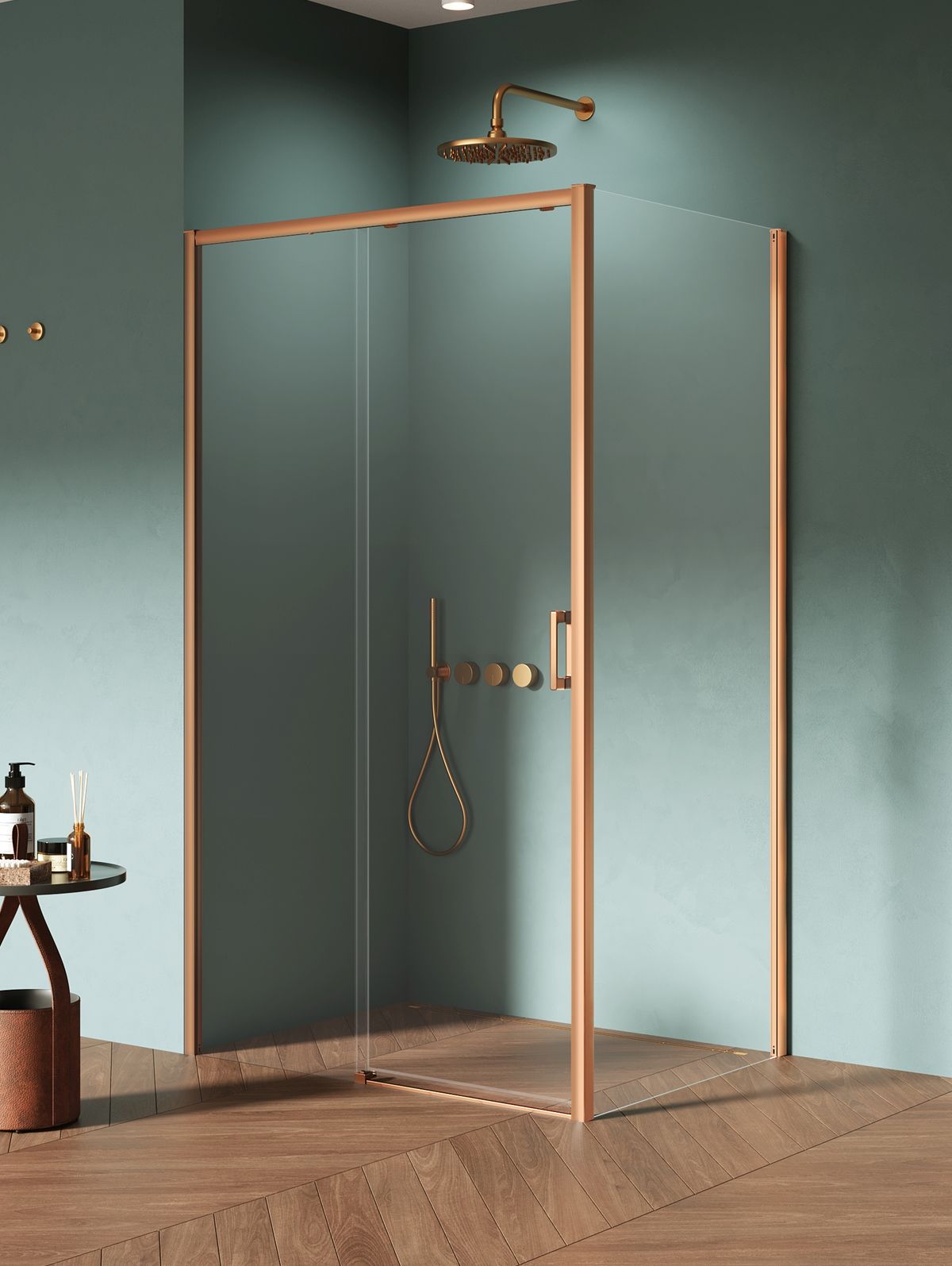 New Trendy Prime Copper Brushed cabina de ducha 140x90 cm rectangular cobre cepillado/vidrio transparente D-0820A/D-0342B
