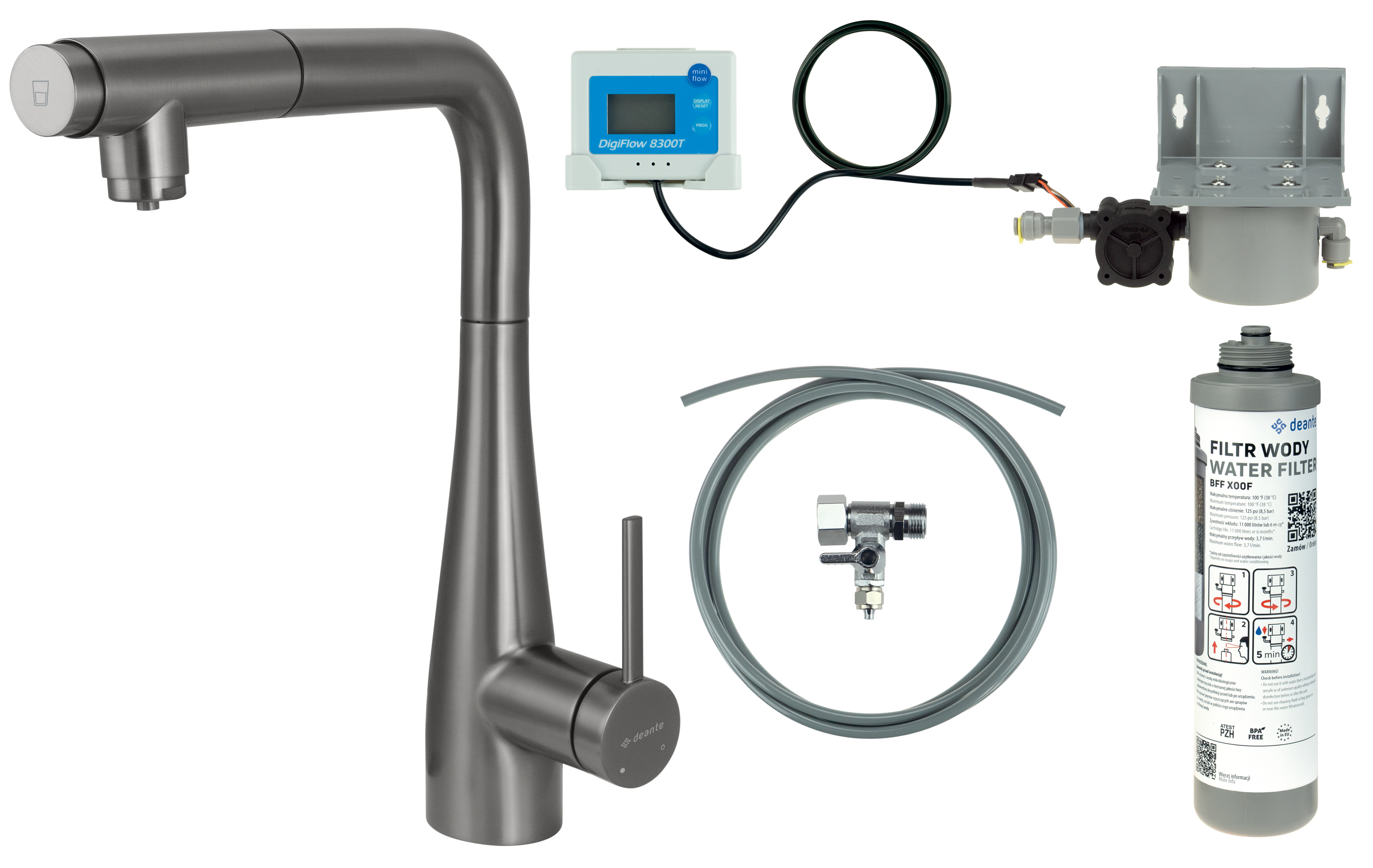 Deante Eridan kit de inicio con grifo de cocina de pie grafito/gris BREFD75M