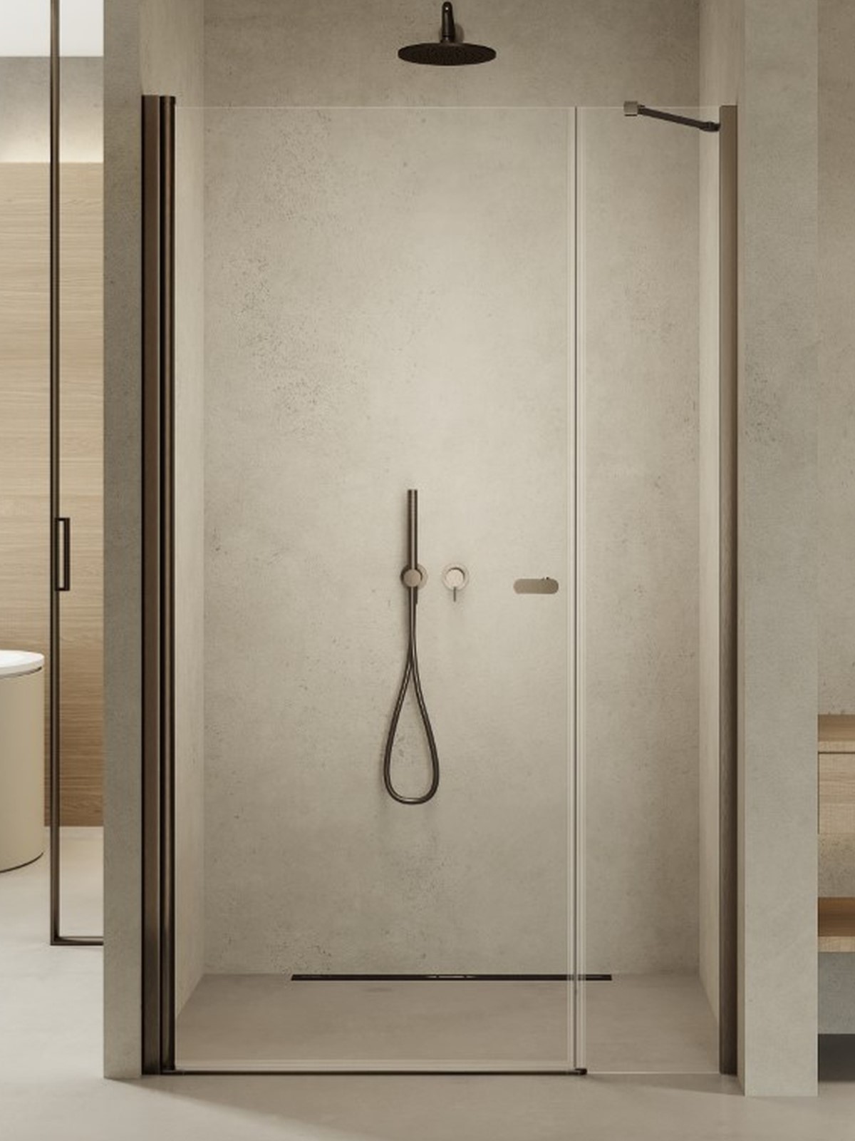 New Trendy New Soleo puerta de ducha 100 cm oscilante gris metálico cepillado/vidrio transparente D-0949A