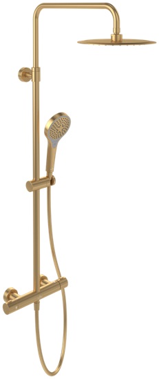 Villeroy & Boch Verve Showers conjunto de ducha a pared con termostato con rociador con efecto lluvia oro TVS10900500076
