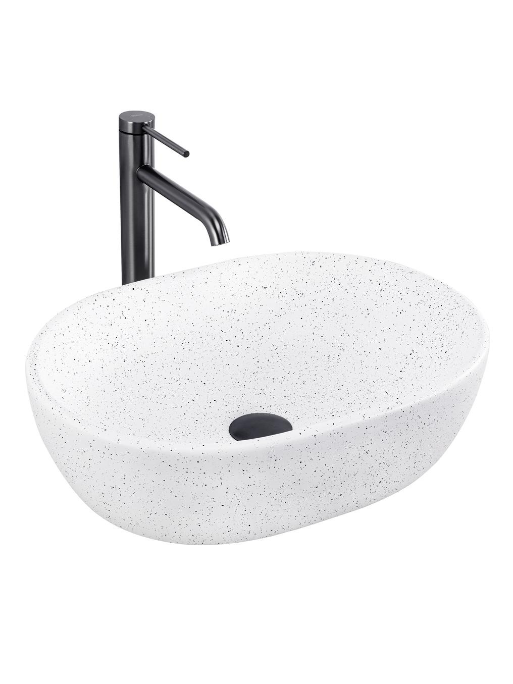 Rea Amelia lavabo 48x34.5 cm rectangular sobre encimera blanco-gris/piedra REA-U3001