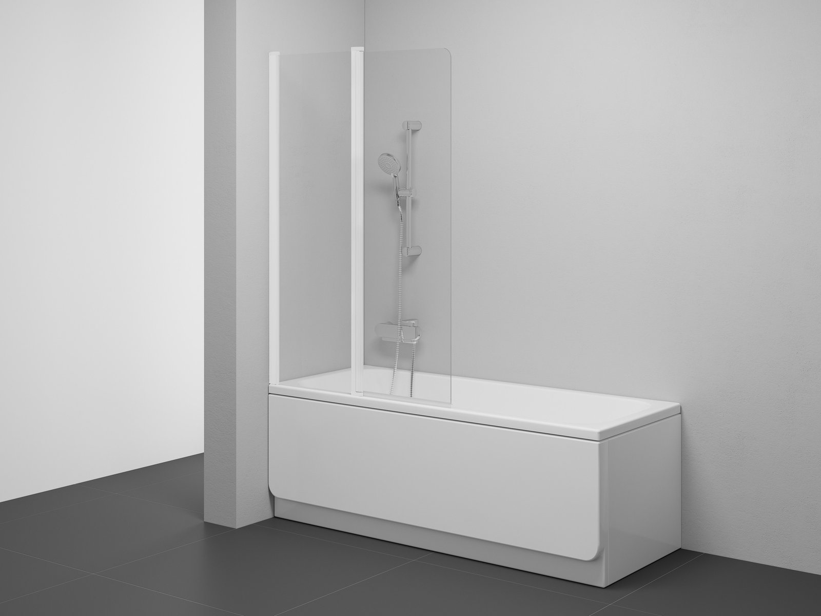 Ravak Chrome mampara de bañera 100 cm dos piezas blanco mate/vidrio transparente 7QLA0E00Z1